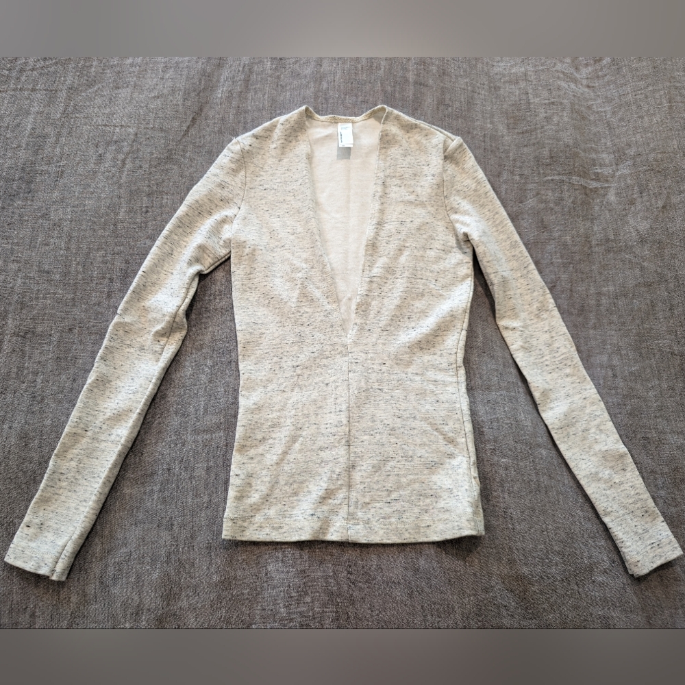 American Apparel Deep V Long Sleeve Top Speckle Natural Size XS